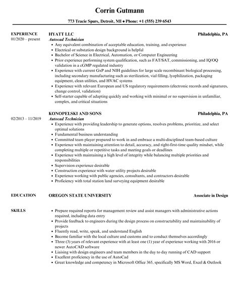 autocad technician resume.